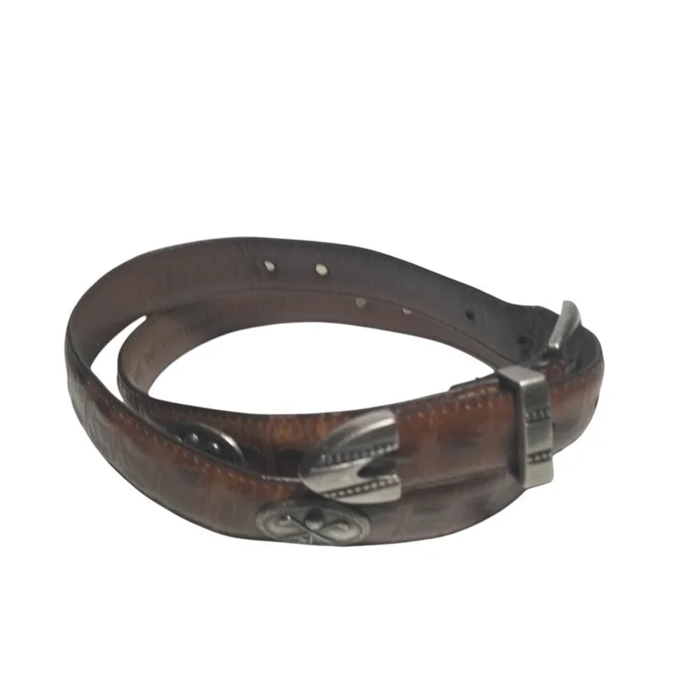 Vtg Men's Brown Croc-Textured Leather Silver Conchos Golf Belt Sz 42